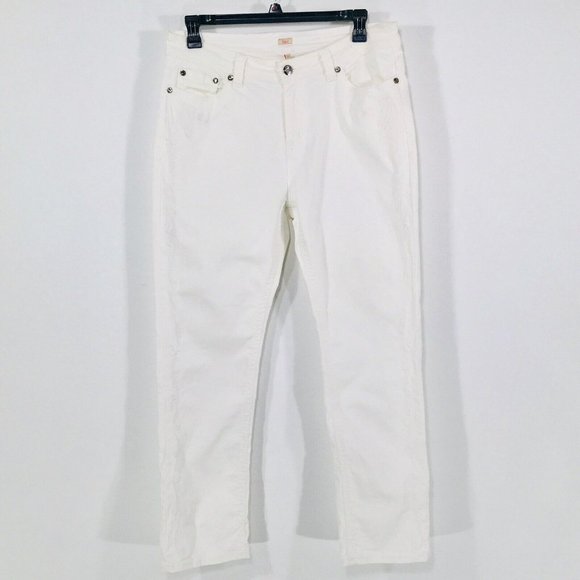 Reba Jeans Sz 14 White Straight Leg, High Rise, Jewels Stretch Embroidered